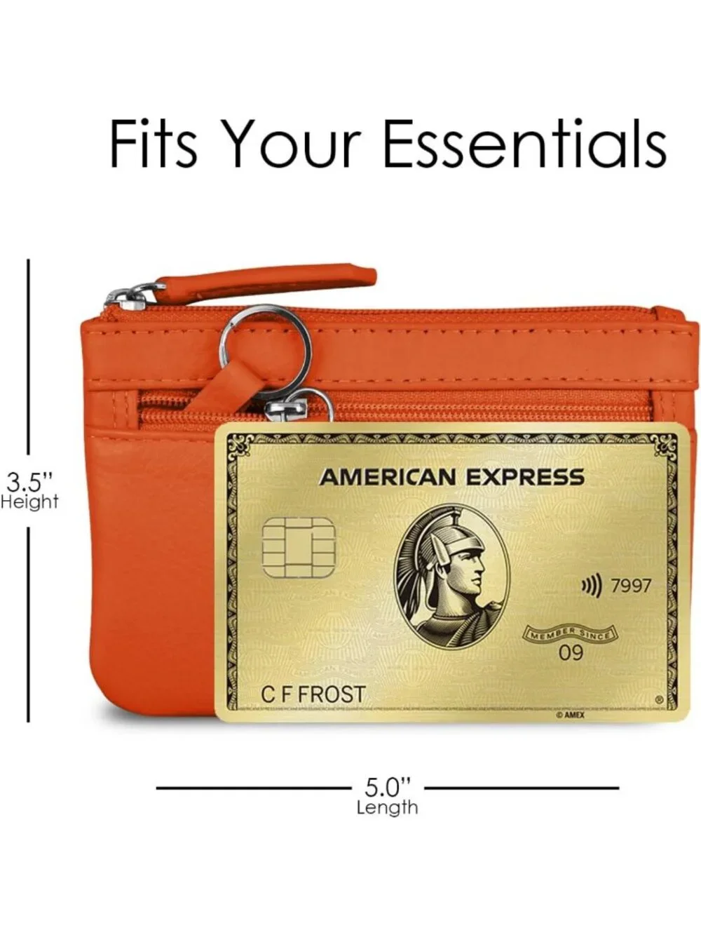 Compact Leather Coin Purse with Key Ring & RFID Protection - Vibrant Orange